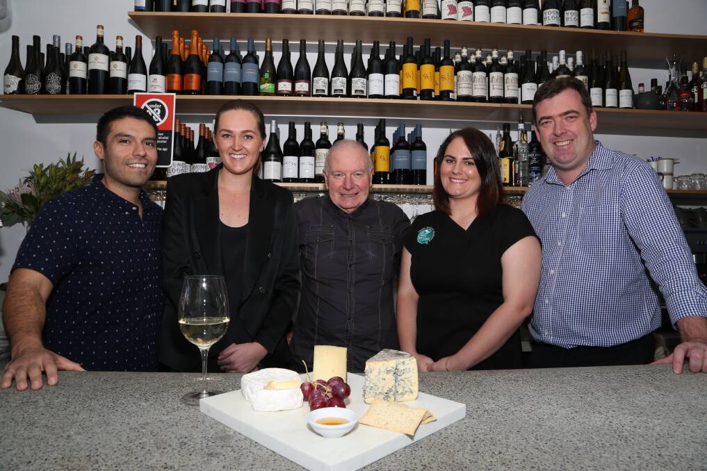 Achievers: Erick Zevallos, Maddie Sullivan, Wollongong Lord Mayor Gordon Bradbery, Georgia Cohan and Mark Sleigh at The Throsby Bar in Wollongong. Picture: GREG ELLIS