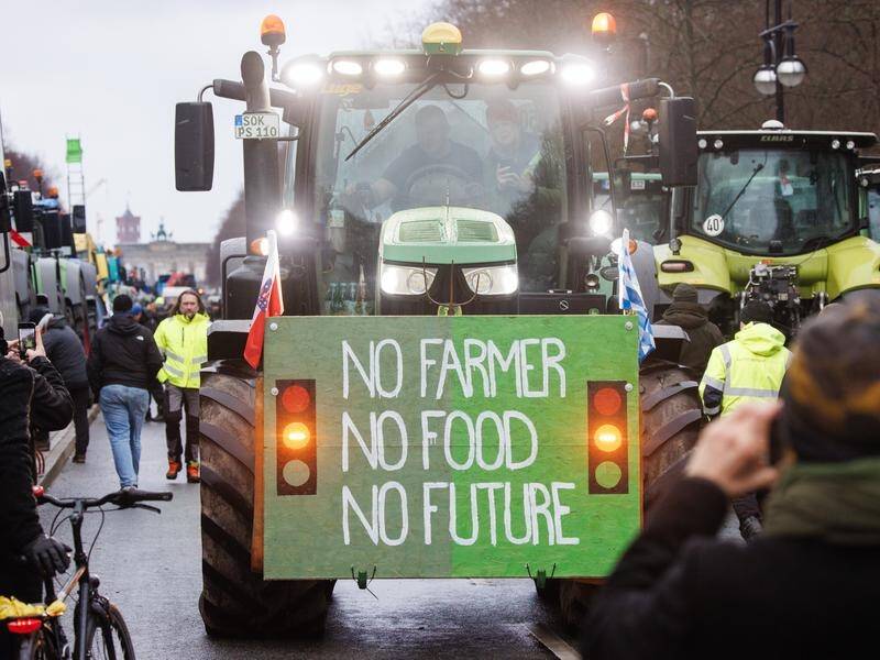 About 10,000 German farmers have blocked the roads of the capital Berlin with trucks and tractors. (EPA PHOTO)