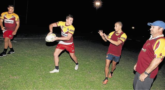 Shellharbour under-18 coach Mike Field (right) with Matthew Jurd, Emanuel Sultana and Blake Lawrie on one of the  grounds that has produced  a high number of representative rugby league players.  Picture: SYLVIA LIBER
