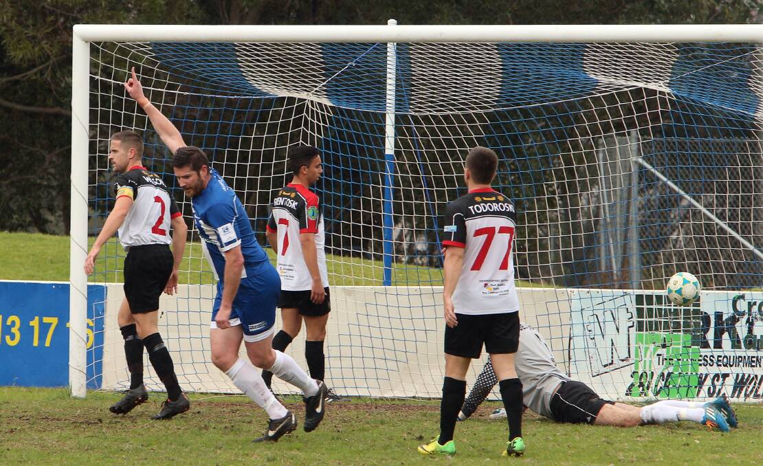 Christian Pretto scores Tarrawanna's first goal while playing as striker. Picture: KIRK GILMOUR