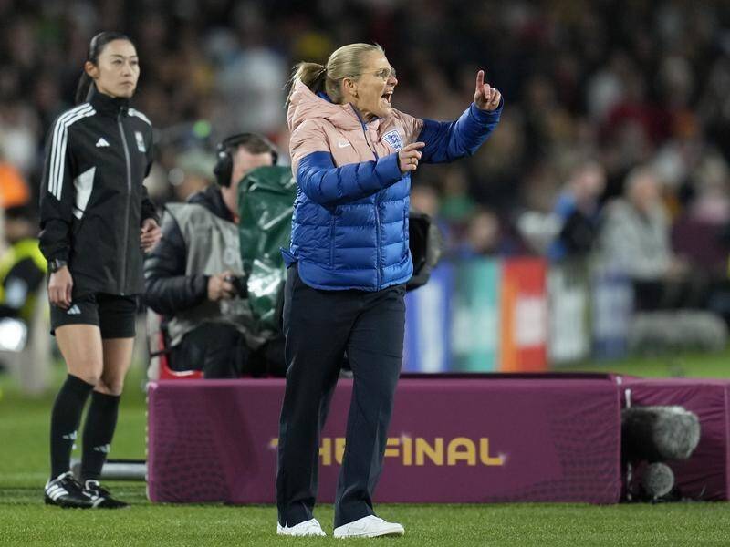 England's head coach Sarina Wiegman is feeling the pain of their finals loss to Spain. (AP PHOTO)