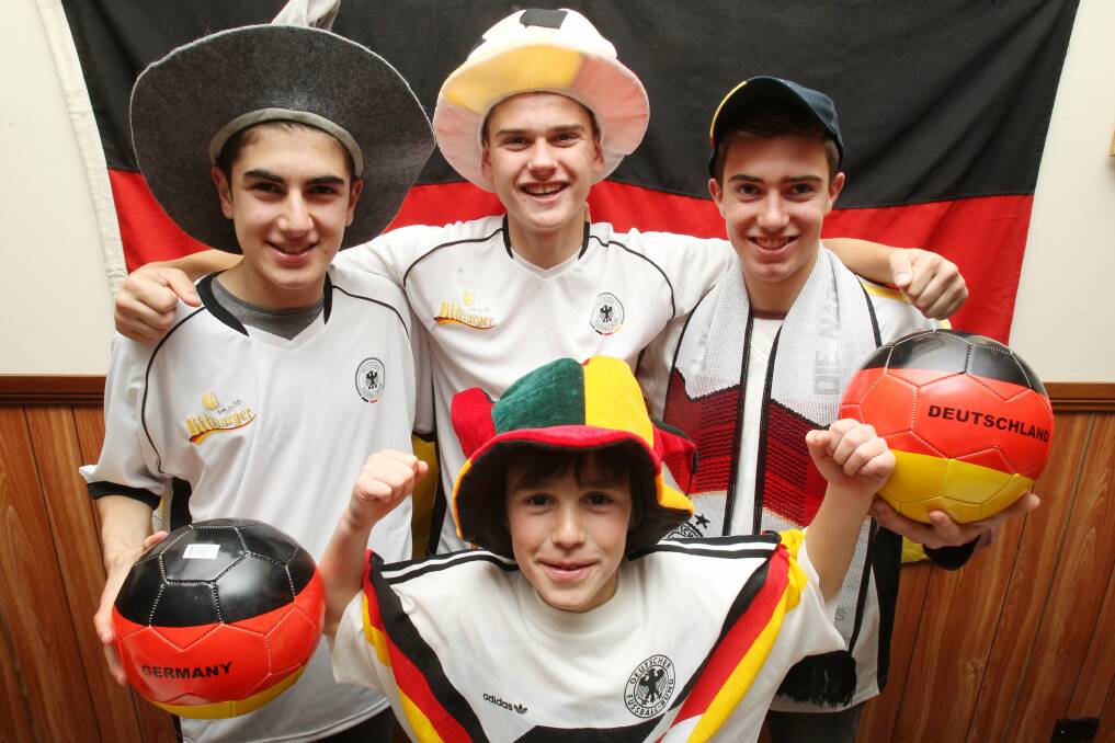 Germany supporters Konnor Stefanou, Marcus Bimbilovski, Tane Nunn and Ky Nunn. Picture: GREG TOTMAN