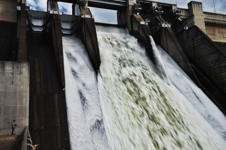 Warragamba spillway releases water into the Hawkesbury Nepean river system after the East Coast Low brought floodwaters into the catchment. Picture: NICK MOIR