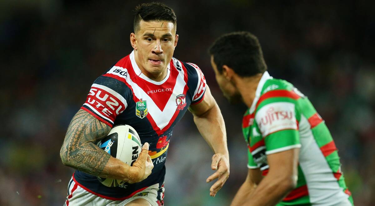 The Roosters' Sonny Bill Williams will be sure to test out Souths' defence in the NRL preliminary final on Friday night. Picture: GETTY IMAGES