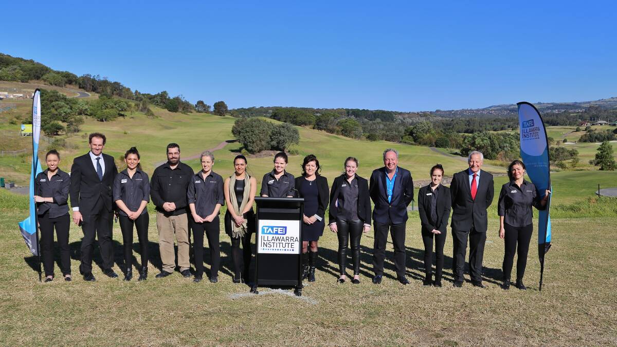 Event management students and supporters launch TAFE Illawarra's sixth annual corporate golf day at The Links Shell Cove. Picture: GREG ELLIS