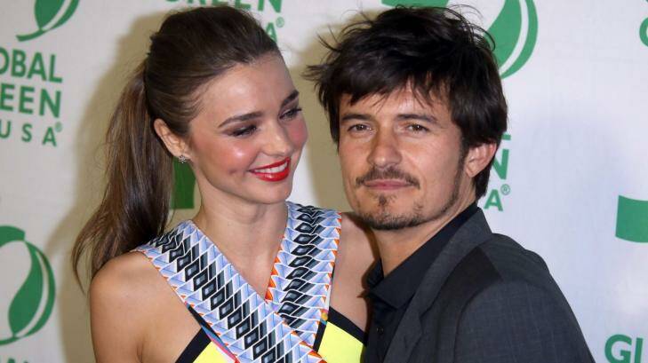 Miranda Kerr with ex-husband Orlando Bloom who allegedly punched Justin Bieber last week for making disparaging remarks about his model ex-wife. Photo: Hubert Boesl