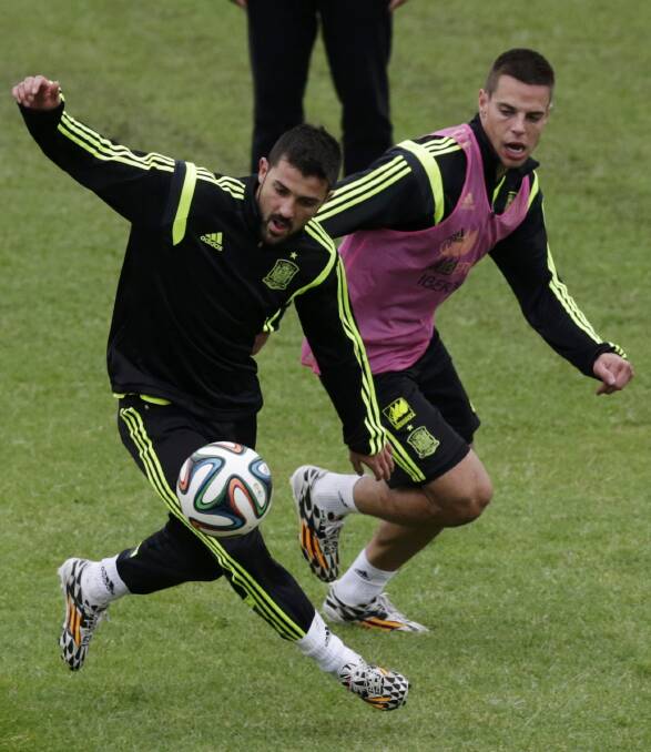 David Villa at a Spanish training session in Curituba, Brazil, this week. Picture: REUTERS