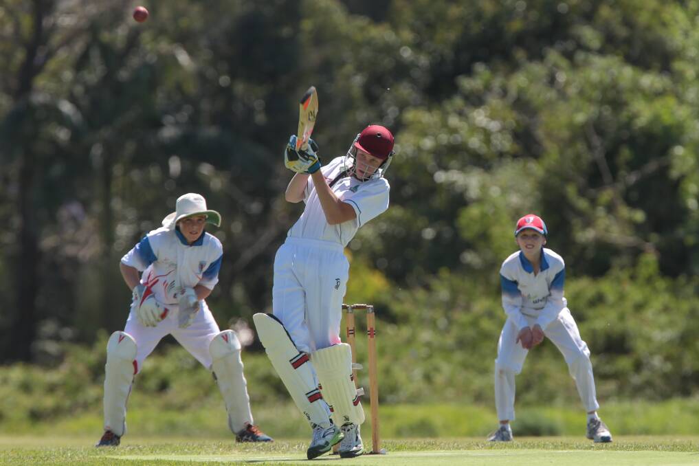 Top shot: Corrimal's Nathan Trebel on his way to a fine 95 against Wests Illawarra in their Illawarra under-14a game at Figtree Oval last Saturday. Picture: ADAM McLEAN