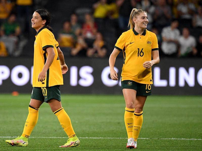 Remy Siemsen (r) is contemplating a bright future after her international debut for the Matildas.