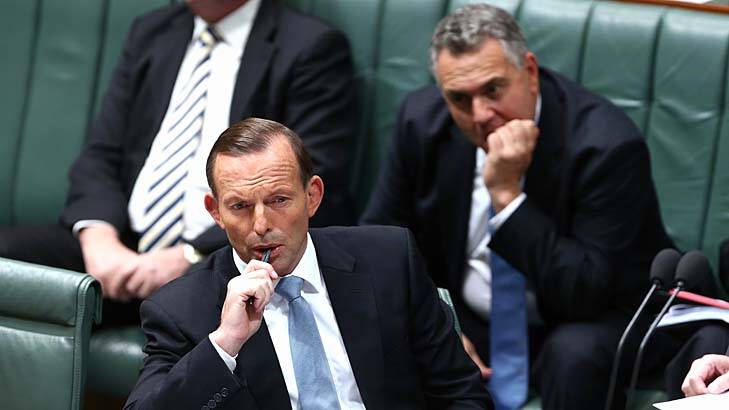 Plenty to think about: Prime Minister Tony Abbott and Treasurer Joe Hockey. Photo: Alex Ellinghausen