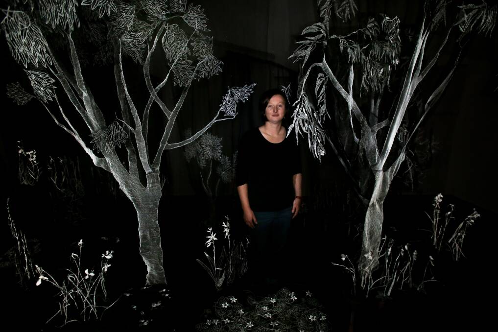 Artistic interpretation: Karen Richards with her installation exhibition at Wollongong Art Gallery. Picture: ADAM McLEAN