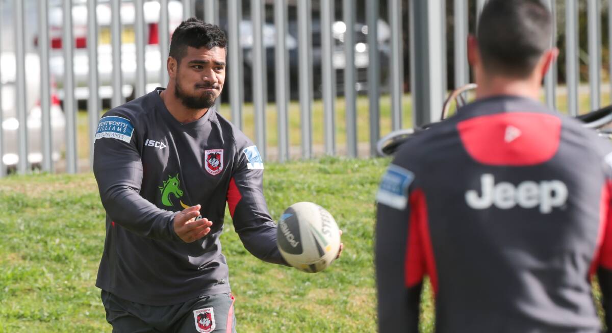 Peter Mata'utia has no qualms about taking on his younger brothers when the Dragons play the Knights on Saturday. Picture: ADAM McLEAN