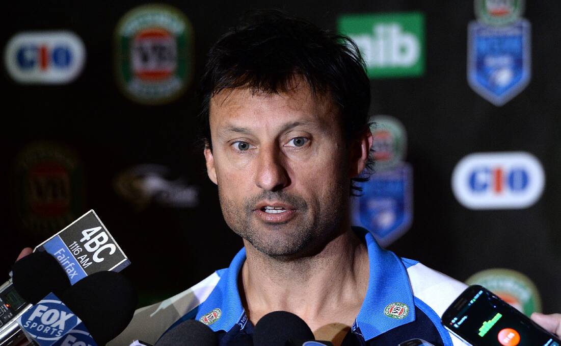 NSW Blues State of Origin coach Laurie Daley speaks to the media during a press conference at the Sofitel Hotel in Brisbane. Picture: GETTY IMAGES