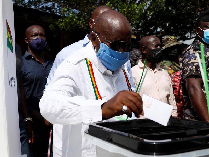 Ghana's ruling party says President Nana Akufo-Addo holds a slight lead in voting.