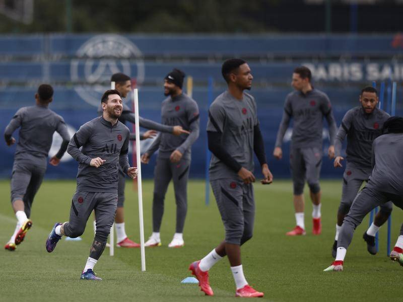 Lionel Messi was all smiles at PSG's Camp des Loges training centre on the eve of facing Man City.