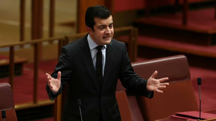 Labor Senator Sam Dastyari slams the wind back of financial advice laws in the Senate. Photo: Alex Ellinghausen