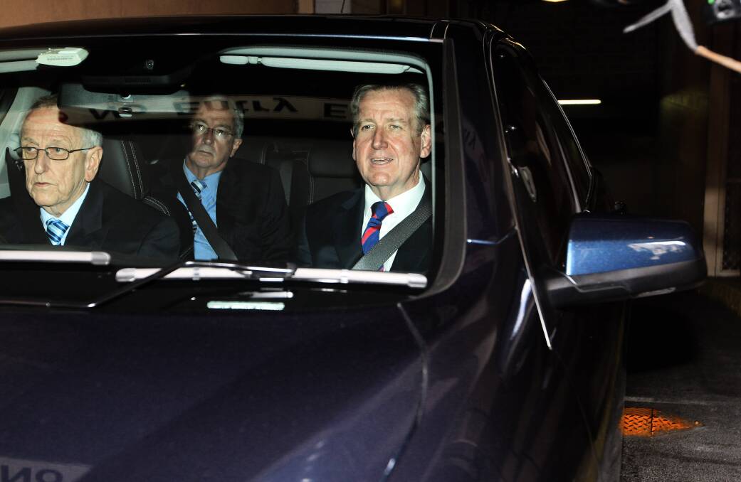 Premier Barry O'Farrell leaves the ICAC hearing on Wednesday after a brief session in which he reiterated he did not recall the Penfolds Grange gift from Nick Di Girolamo that prompted his resignation. Picture: NIC WALKER