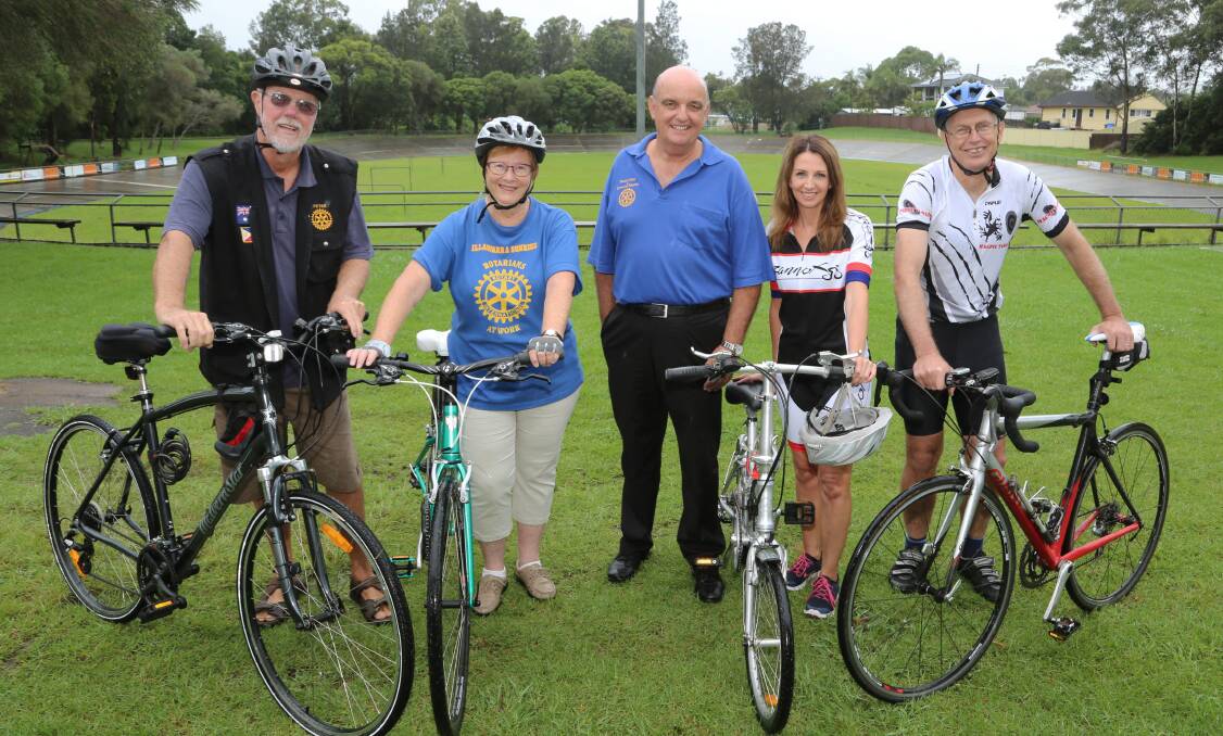 Saddling up: Peter Rixon, Betsy Lilley, Tony McAdam, Debbie Tibbs and Rowan Huxtable prepare for the Ride4Rotary in aid of at-risk youth and Southern Youth and Family Services. Picture: GREG ELLIS