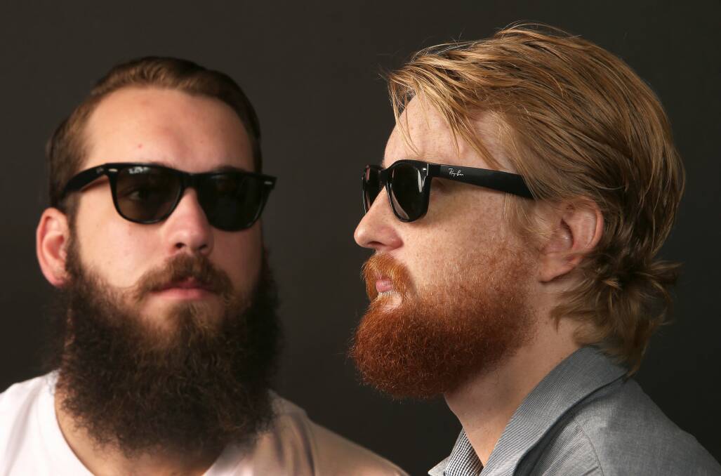 Growing a beard is serious business for Illawarra film-makers Samuel Doyon and Morgan Way. Picture: KIRK GILMOUR