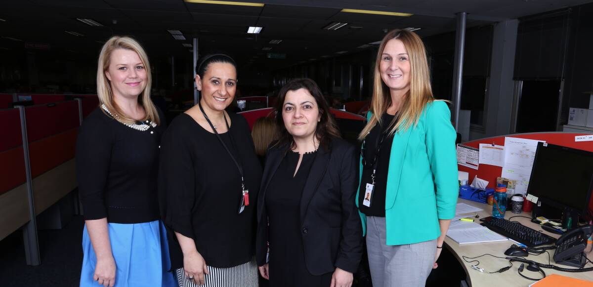 Pillar Administration Corporate Services executive general manager Fatima Abbas (second right) introduces Rebecca Cunningham, Annalisa Peiris and Adrienne Bridges who will be recruiting for up to 40 positions from this weekend. Picture: GREG ELLIS