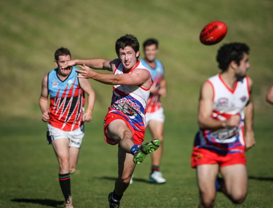 Tom Potter booted three goals for the Wollongong Bulldogs in their convincing 53-point win over Figtree on Saturday. Picture: DYLAN ROBINSON