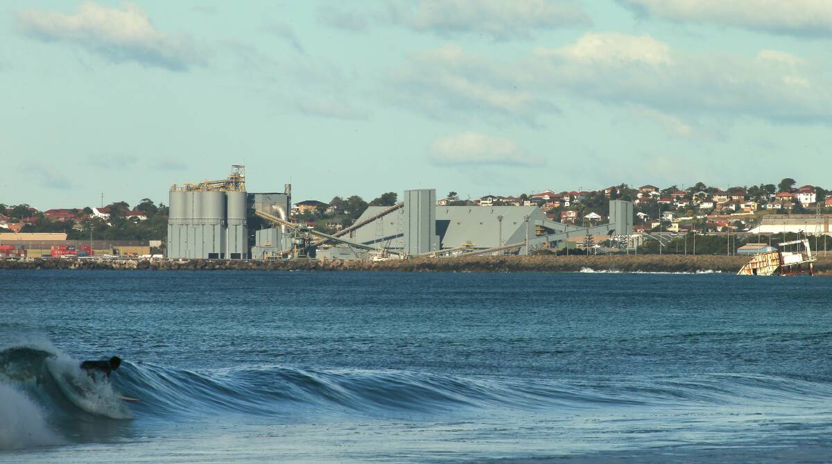 The grey-painted industrial area can be seen from Wollongong dominating the landscape of the outer harbour of Port Kembla. Picture: KIRK GILMOUR