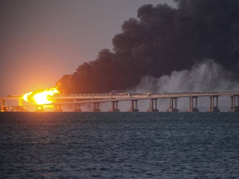 The Crimean Bridge was bombed on October 8 in an attack Russia says was carried out by Ukraine. (AP PHOTO)