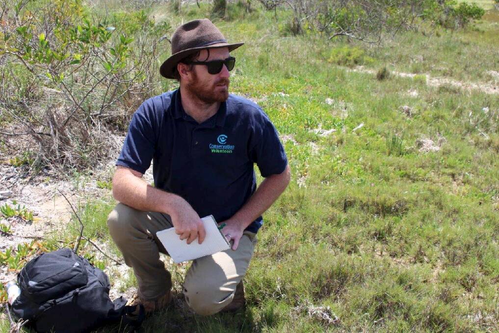 Conservation Volunteers Australia wetlands program officer Adam Woods inspects a local saltmarsh.