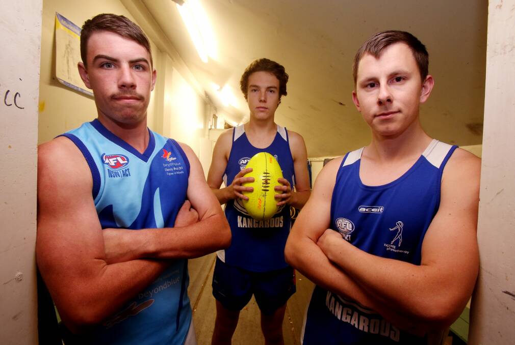 Figtree Kangaroos Ray Cairnduff, Cameron Daly (middle) and Russell Gordon ahead of Saturday's big game against Bomaderry. The Kangaroos have been major improvers this season. Picture: ROBERT PEET