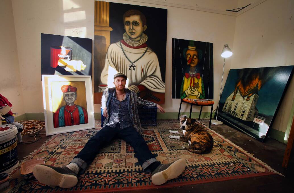 Justin Feuerring, in his studio in Austinmer, is one of four Illawarra artists in the Salon des Refuses exhibition. Picture: KIRK GILMOUR