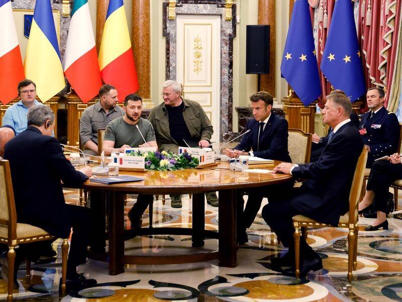 The leaders of France, Germany, Italy and Romania have met Ukraine's Volodymyr Zelenskiy in Kyiv.