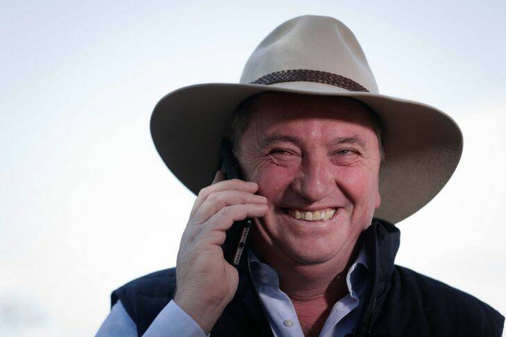 Barnaby Joyce does a television interview with 'Insiders', the morning after declaring victory in the New England by-election, on Sunday 3 December 2017. fedpol Photo: Alex Ellinghausen