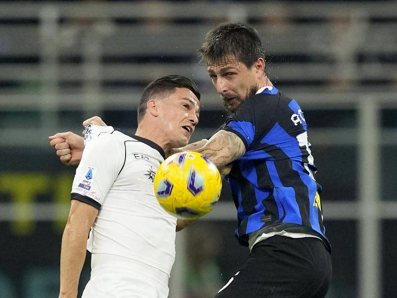 Inter Milan's Francesco Acerbi (r) playing Napoli when he allegedly racially abused an opponent. (AP PHOTO)