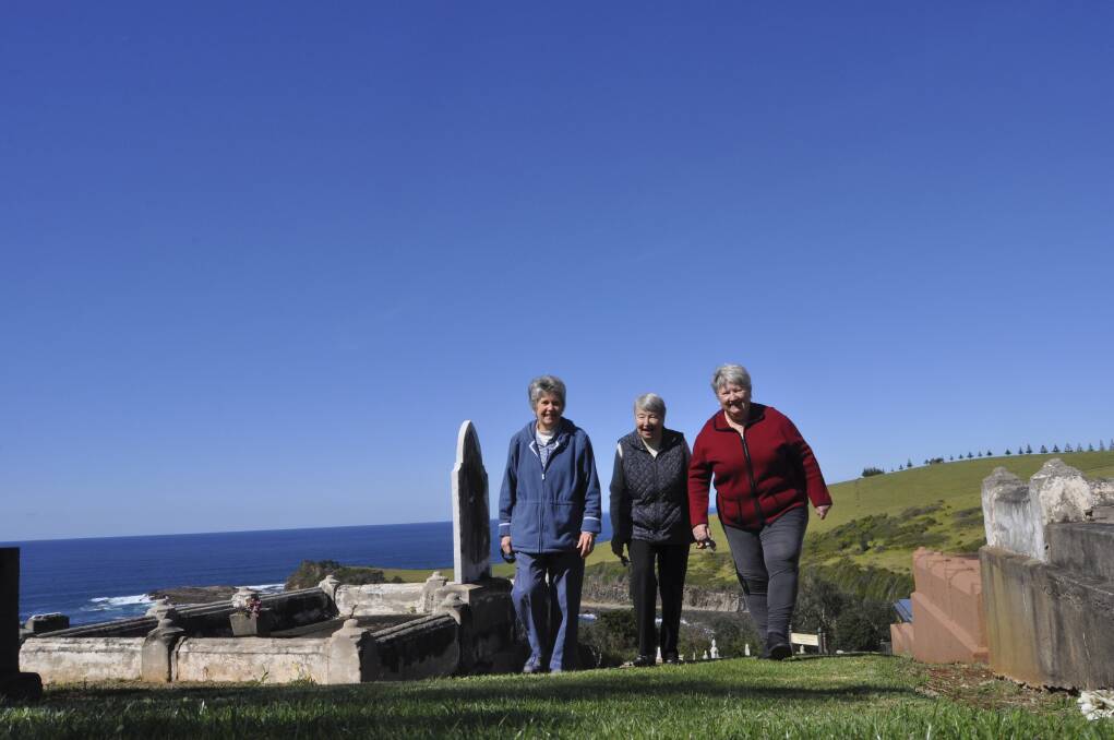 Gerringong and District Historical Society members Sandra Hamblen, Margaret Sharpe and Helen McDermott at the Gerringong Cemetery, which is to be the location of a walk and talk.
