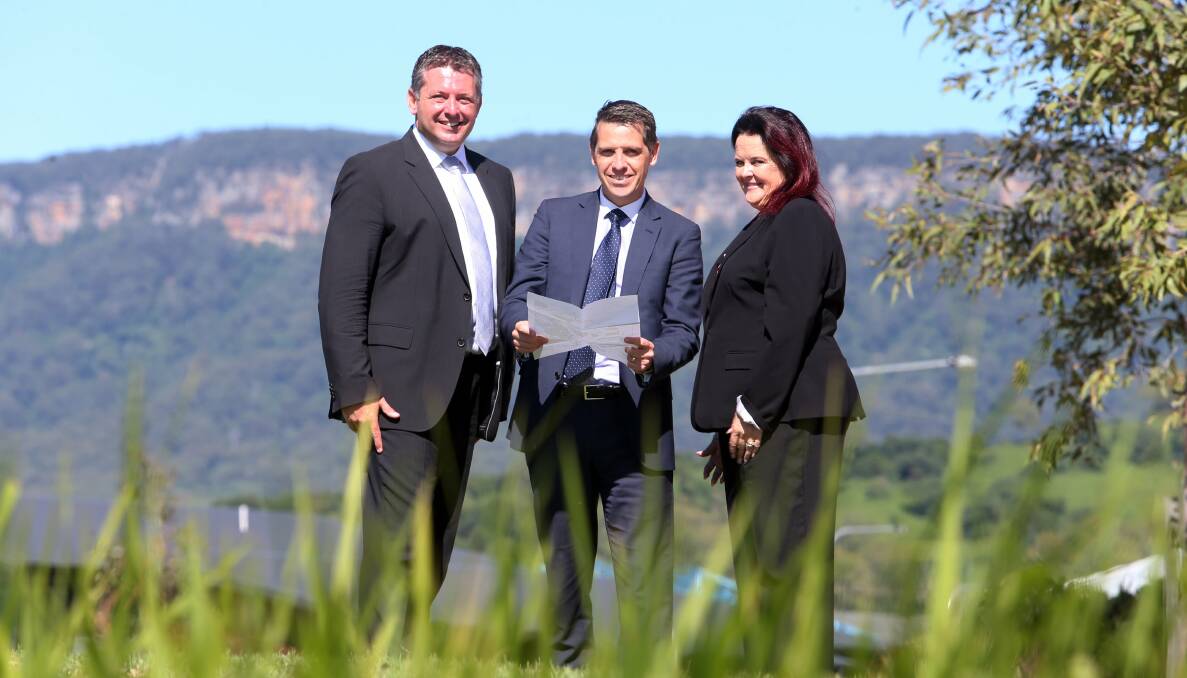 Pledge: Labor candidate for Kiama Glenn Kolomeitz, shadow education minister Ryan Park and member for Shellharbour Anna Watson have announced plans for a new high school in West Dapto. Picture: ROBERT PEET