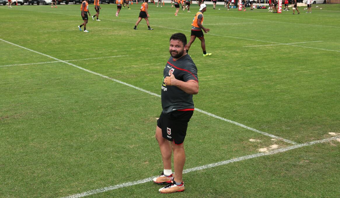 George Rose parks his bigger build on the sideline during Dragons' training on Tuesday. Picture: KIRK GILMOUR