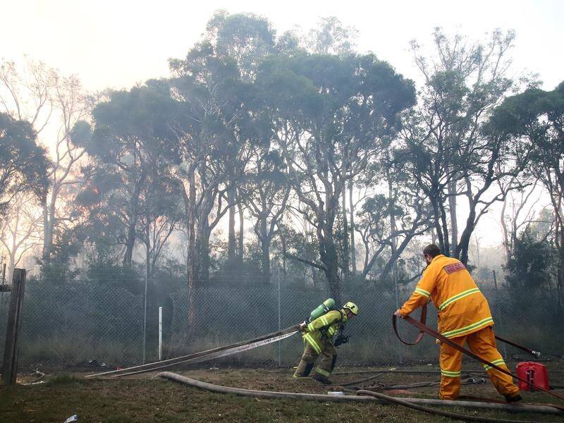 Winds continue to push an out-of-control bushfire in Sydney's southwest, threatening homes.
