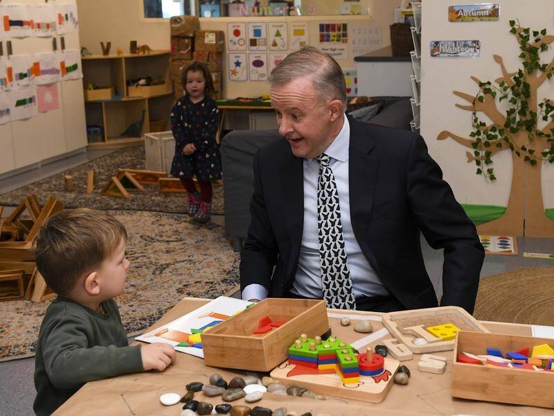Anthony Albanese at a childcare centre in the WA seat of Hasluck which the opposition hopes to take.