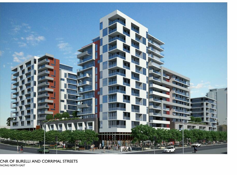 An artist impression of the 318-unit complex that property developer Nicolas Daoud proposes to build in central Wollongong.