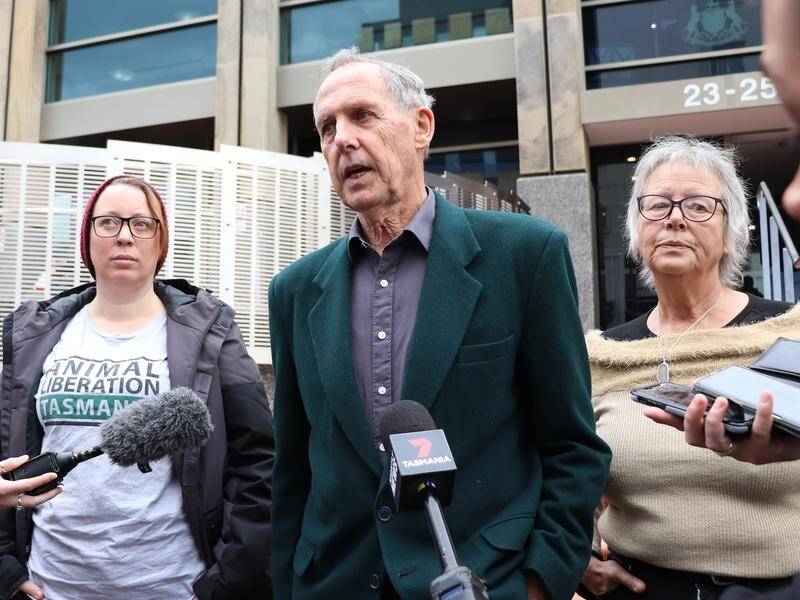 (L-R) Kristy Alger, Bob Brown and Karen Weldrick pleaded not guilty in a Tasmanian court. (Ethan James/AAP PHOTOS)