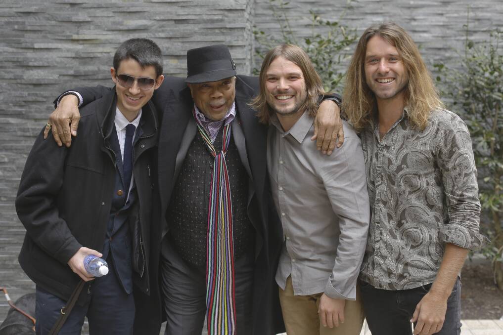 Some of the crew from Keep On Keepin' On (from left) piano prodigy Justin Kauflin, producer Quincy Jones, director Alan Hicks and cinematographer Adam Hart. Picture: RORY ANDERSON