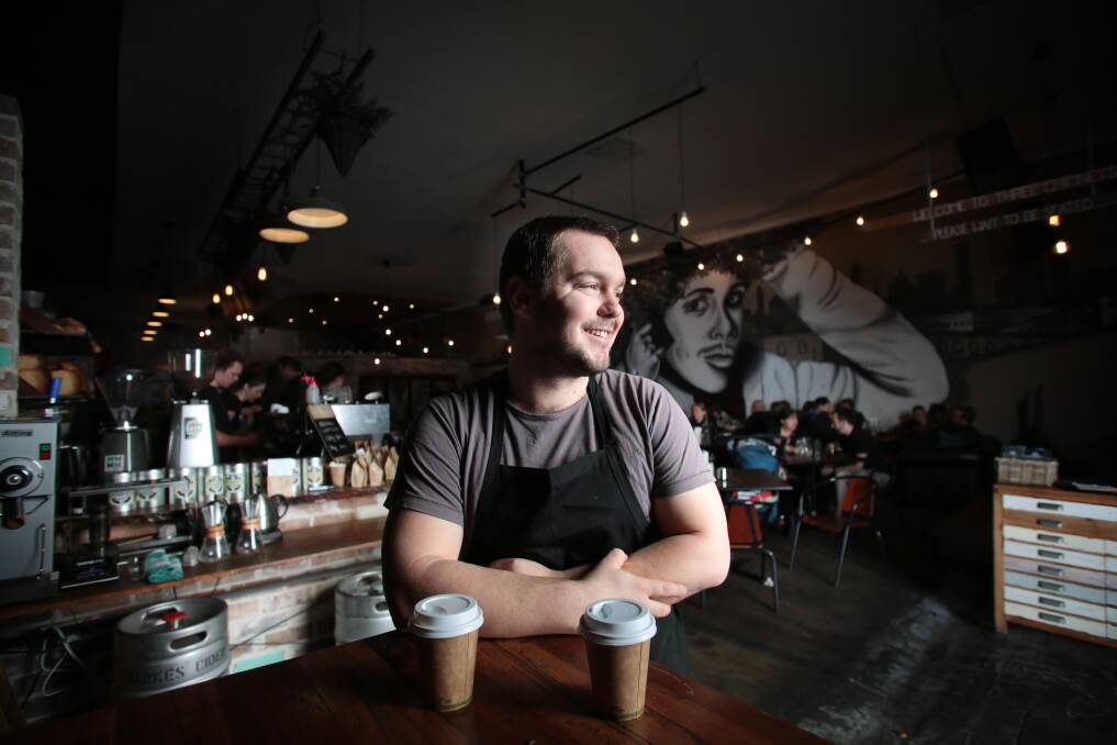 Brad Davies is asking customers to pay more for coffee to benefit the homeless. Picture: ADAM McLEAN