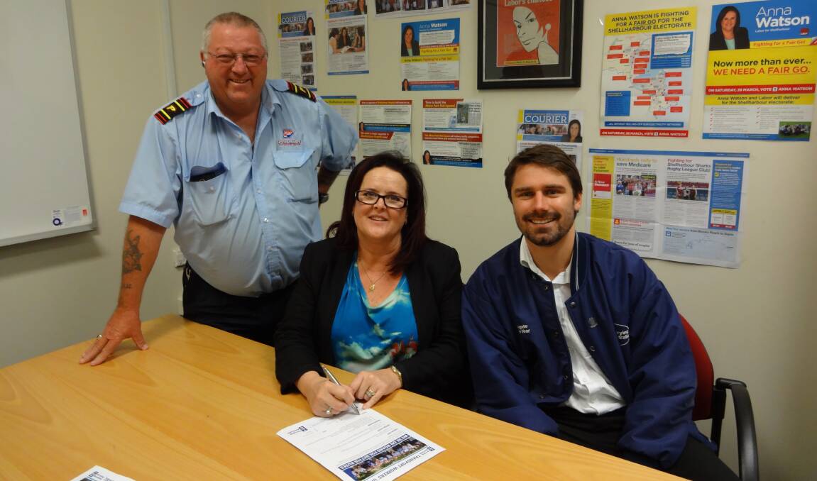 Campaign backers: Shellharbour MP Anna Watson with driver David Cole (left) and Transport Workers Union Illawarra sub-branch secretary Nick McIntosh.