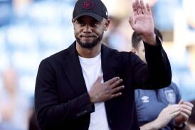 Bayern's new coach, Vincent Kompany, says his farewells after his final match in charge of Burnley. (AP PHOTO)
