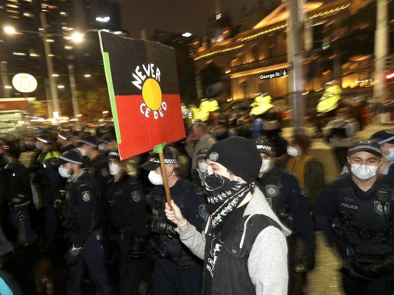 At least 300 people protested in Sydney over Aboriginal deaths in custody, an event deemed unlawful.