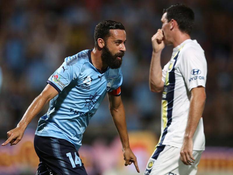 Alex Brosque scored a hat-trick as Sydney FC beat 10-man Central Coast Mariners 5-2 in the A-League.