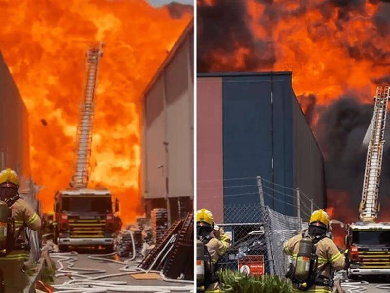 A massive fire engulfed a paint factory in Melbourne's southeast on Friday. (HANDOUT/SES VICTORIA/FACEBOOK)