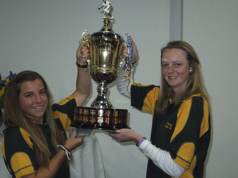 Samantha Noronha and Ellen Ryan with the trophy for winning the Jean Bartlett Master Pairs last year.