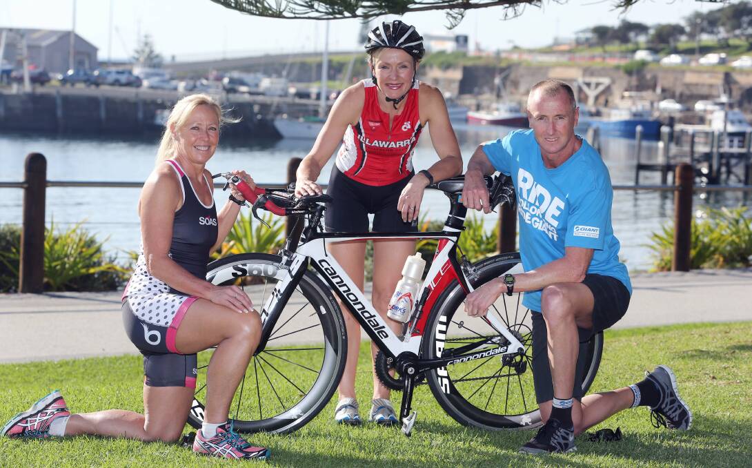 Illawarra's Narelle Talbot, Carolyn Dews and Ben Bell will compete at the Hawaii Ironman World Championships. Picture: ROBERT PEET
