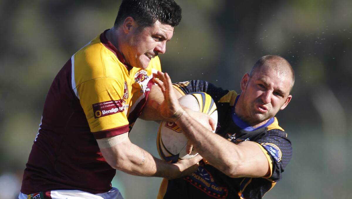 Bronx Goodwin, left, clashes with Nowra’s Nathan Falzon.  Picture: ANDY ZAKELI
